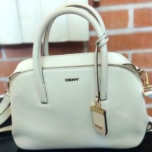 DKNY White 2 Zip Satchel with crossbody strap